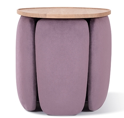 Designerski stolik kawowy z dekoracyjnym elementem tapicerowanym